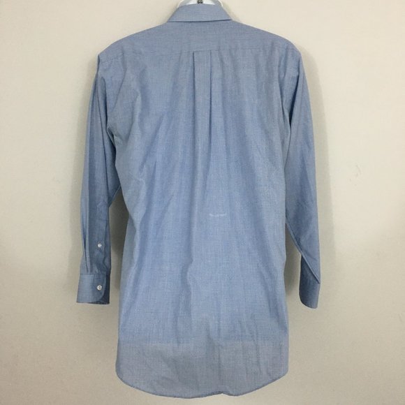 Stafford Mens 15 1/2 32 Blue Check Broadcloth Cotton Blend Long Sleeve Shirt - Picture 4 of 8